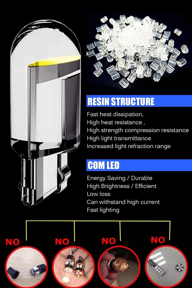 LETINGFAR 194 LED Light Bulb White 6000K Pack of 10, 168 2825 W5W T10 Wedge COB LED Replacement Bulbs Error Free for Car Dome Map Door Courtesy License Plate Lights - Image 1